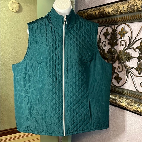 CJ Banks Vest Teal Quilted Zip Up with Stand-Up / lay down Collar Sz 2X - Picture 1 of 9